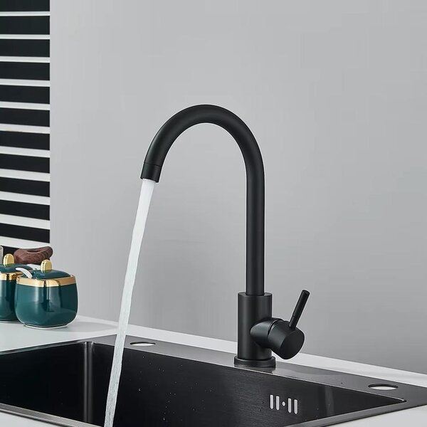 Miscelatore da cucina - 8-D2203 - Monocomando - Montaggio a foro singolo - Doccetta estraibile - Rotazione a 360° - Acqua calda e fredda - Nero A