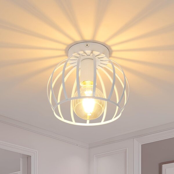 Comely: Lampada da soffitto vintage in stile industriale, con portalampada E27 e struttura a gabbia, colore bianco