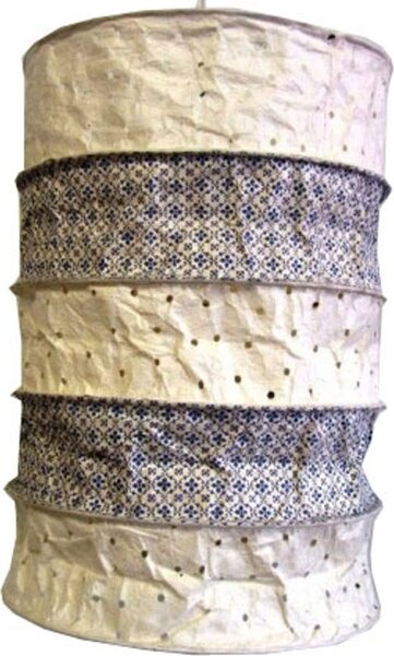 Lampada a sospensione rotonda in carta boho, paralume in carta Lokta Everest, carta fatta a mano - bianco/blu, carta Lokta, 40*28*28 cm, paralumi asiatici in carta e tessuto