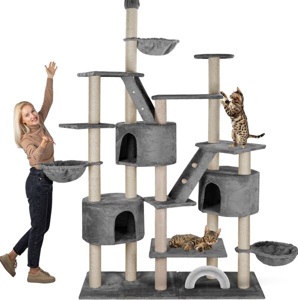 HAPPYPET XXL Albero per gatti Simba 260 cm di altezza - Albero paradisiaco per arrampicarsi, extra largo, grotte, cavità per sdraiarsi, grande albero per gatti stabile, colonne da 9 cm