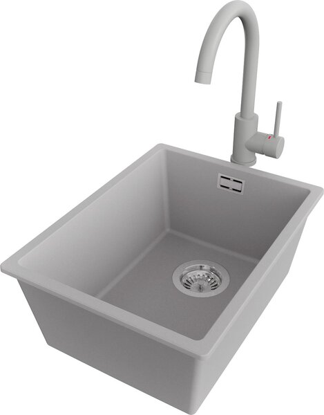 PRIMAGRAN lavello sottopiano granito grigio 36x47cm, lavello 1 vasca + rubinetto cucina 32x20cm + set scarico, lavello in granito da base 40 cm - London