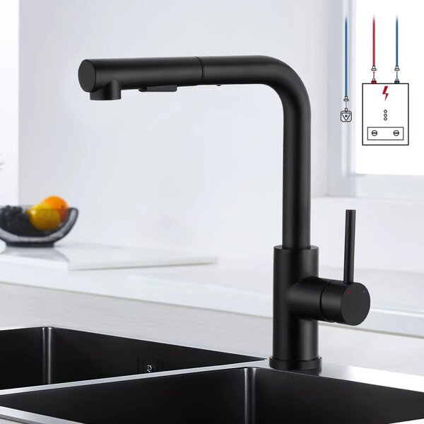 Miscelatore da cucina estraibile - Acciaio inossidabile 304 - Miscelatore monocomando - Acqua calda e fredda - 2 tipi di getto - Rotazione a 360° - Nero opaco