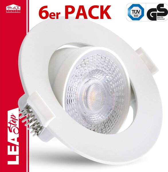 Set di 6 faretti LED da incasso LEA-Step 7W bianco caldo orientabili
