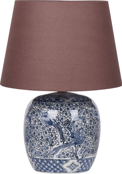 BELIANI Lampada da tavolo base in porcellana marrone e blu paralume in lino 46 cm stile moderno soggiorno camera da letto