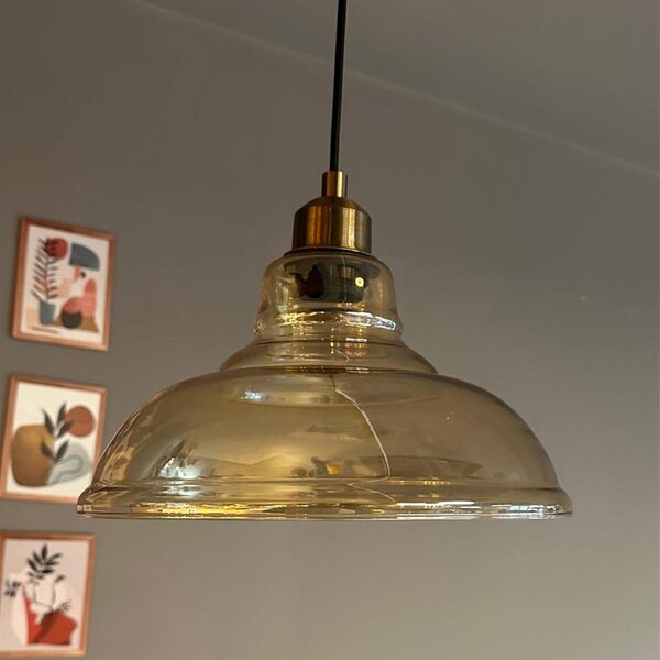 Lampadario singolo in vetro color miele con testa anticata Lampada a sospensione retrò