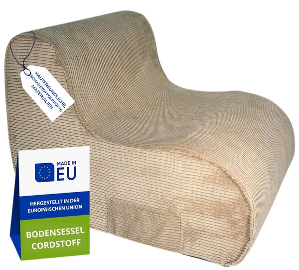 Pillows24 - Poltrona da terra in tessuto a coste 93×70×65cm | poltrona per bambini e poltrona lounge con rivestimento lavabile per ragazzi e adulti (cappuccino)