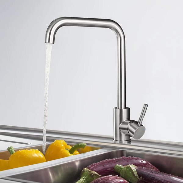 Miscelatore per cucina - KF101C2BN. Miscelatore per lavello - Acciaio inossidabile 304 - Girevole a 360° - Monocomando - Montaggio su foro singolo - Acqua calda/fredda - Argento