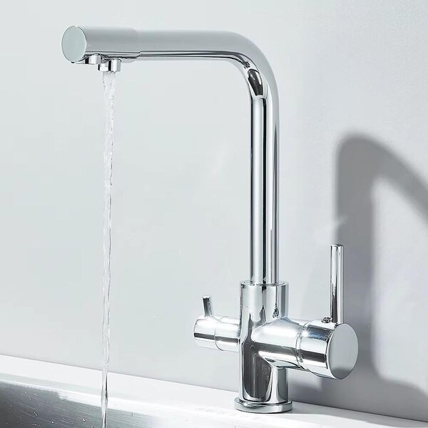 Rubinetto da cucina con filtro dell'acqua - Cromato - Acqua calda e fredda - A due manopole - Cartuccia in Vetroceramica - Bocchetta girevole - Montaggio a incasso