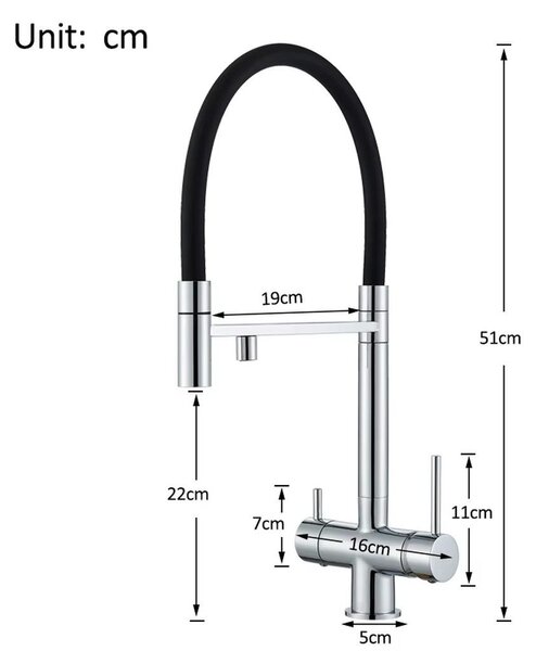 Rubinetto da cucina con filtro dell'acqua - Rubinetto per cucina che fornisce acqua pura - Acqua calda e fredda - Due manopole - Cartuccia in Vetroceramica - Bocchetta estraibile - Cromato