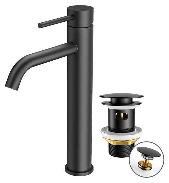Miscelatore per lavabo nero - Monocomando - 190 mm - Troppo pieno estraibile - Acciaio inossidabile 304