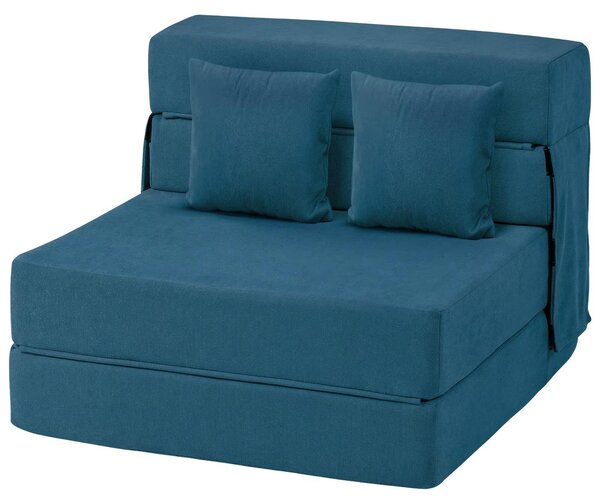 Divano letto 3 in 1 - Materasso pieghevole - Rivestimento in microfibra - Con cuscini - Posto singolo - Stile moderno - Blu
