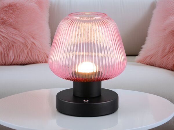 Lampada da tavolo LED ricaricabile senza fili, senza alimentazione, dimmerabile, con paralume in vetro viola