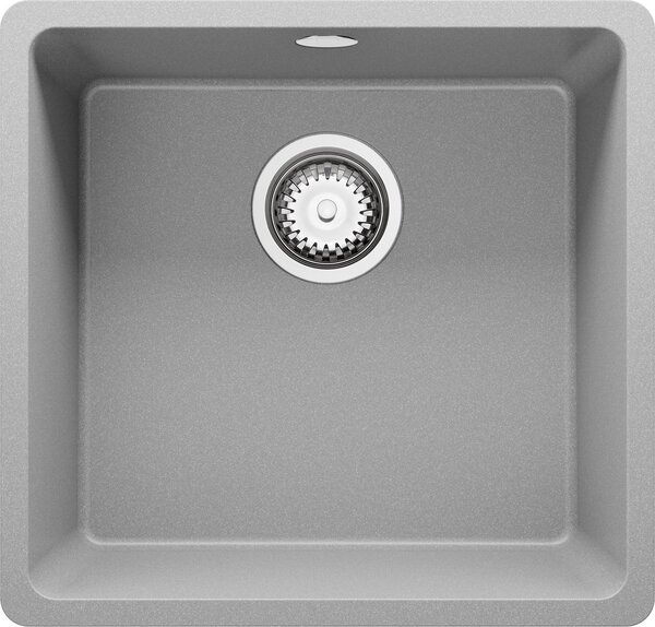 Lavello PRIMAGRAN grigio 46x44cm, lavello in granito a 1 vasca + set di scarico, lavello da cucina con base da 50 cm - Venice Slim Easy