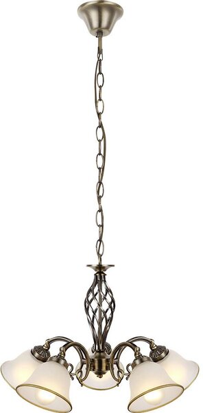 Lampada a sospensione, lampadario, ottone antico, 5 fiamme, D 60 cm