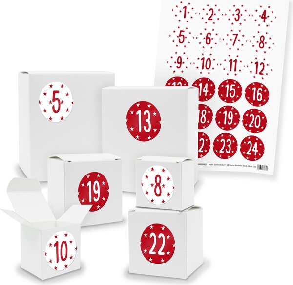 Calendario dell'Avvento da riempire: 24 cubi rettangolari assortiti BIANCHI + adesivi (V01 Z39)