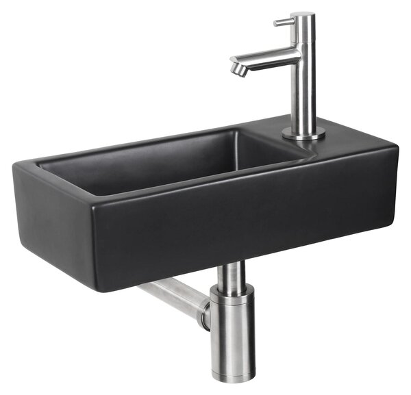 Differnz - Lavabo/mobile lavabo in Vetroceramica nera opaca, design lineare