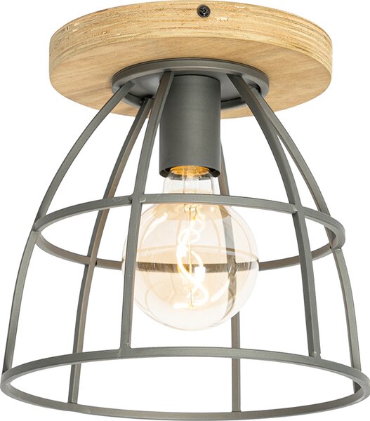 QAZQA - Industria I Vintage I Industria I Vintage I Plafoniera I Lampada I Lampada I Luce grigio scuro e legno - Artù I Soggiorno I Camera da letto - Rotondo - LED adatto E27
