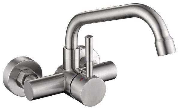 Rubinetto da cucina a parete - Acciaio inox spazzolato - 11 cm - Bocca girevole 360°