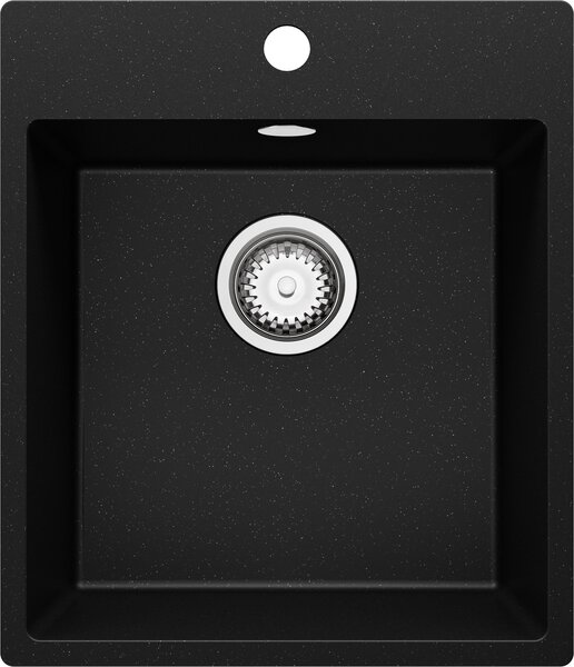 Lavello PRIMAGRAN nero metallizzato 43x50 cm, lavello in granito a vasca singola + set di scarico, lavello da cucina per mobili base da 45 cm - Riga