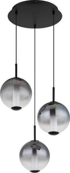 Lampada a sospensione a LED, nera, globo in vetro fumé, H 120 cm