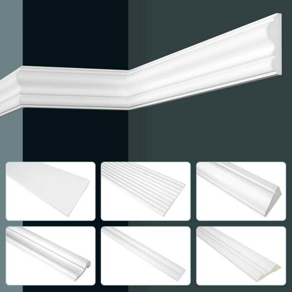 GRAND DECOR: Pannelli decorativi in stucco, design moderno, schiuma di poliuretano, colore bianco - 2 metri di listelli murali lisci, serie CR