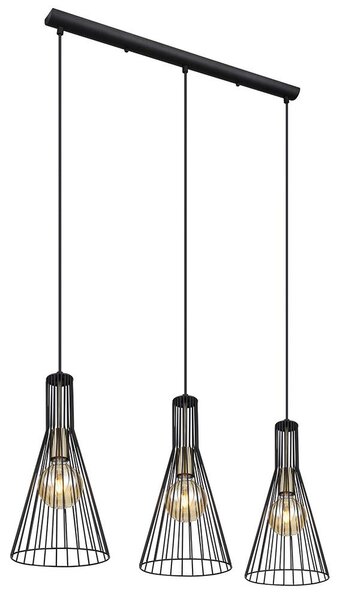 Lampade a sospensione, metallo, nero opaco, paralumi a griglia, altezza 120 cm
