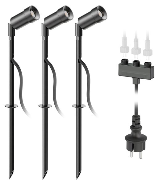 Ledscom.de: Faretto da giardino a LED Spico, nero, con picchetto da terra per uso esterno, grado di protezione IP44, 105 lm, luce bianco caldo, set da 3 pezzi – Modello: Spico / Colore: Nero / Temperatura di colore: Bianco caldo