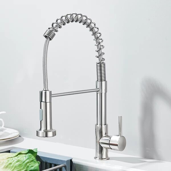 Miscelatore per cucina - Miscelatore per lavello con doccetta estraibile - Acciaio inossidabile 304 - 2 funzioni spray - Acqua calda e fredda - Rotazione a 360° - Tubo di colore grigio nichel