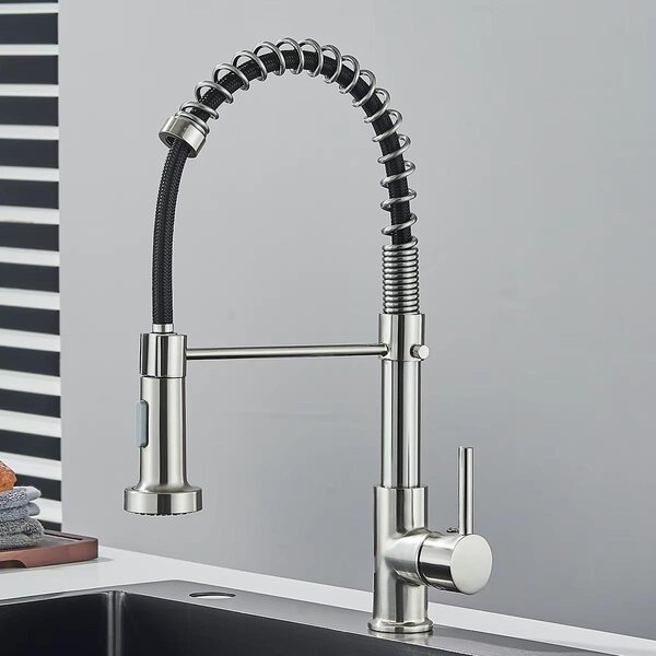 Miscelatore per cucina – Miscelatore estraibile per lavello – Acciaio inossidabile 304 – Miscelatore monocomando – Acqua calda e fredda – Girevole a 360° – Finitura color nichel con tubo nero