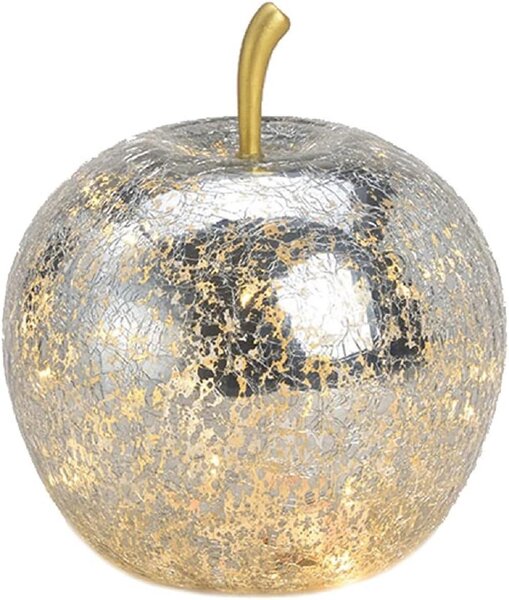 Lampada decorativa a LED "Apfel" in vetro, stile anni '20, catena luminosa a LED, con timer, diametro 16 cm, colore argento