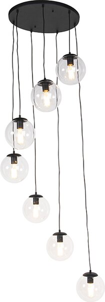 QAZQA - Lampada a sospensione Art Déco I lampada a sospensione I lampada a sospensione nera a 7 luci - Pallon I soggiorno I camera da letto - sfera di vetro I sferica I allungata - LED adatto E27