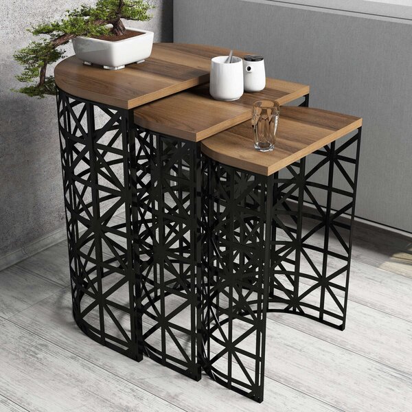 Skye Decor, stile Metal Ferforje - Walnut, set di tavolini (3 pezzi), noce, 100% PANNELLI DI AGGREGATO MELAMMINICO, 46 x 33 x 62 cm