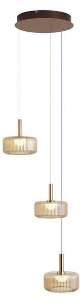 Lampada a sospensione di design oro rosa con vetro ambrato, LED integrato, dimmerabile a 3 fasi, 3 luci Easylift - Fiera
