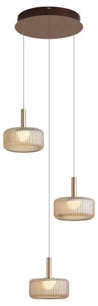 Lampada a sospensione di design oro rosa con vetro ambrato, LED integrato, dimmerabile a 3 fasi, 3 luci Easylift - Fiera
