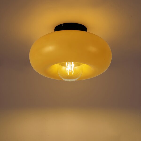 Plafoniera retrò nera con vetro giallo 30cm - Glaze