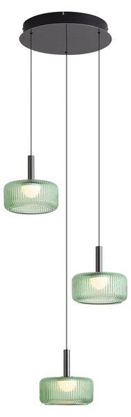 Lampada a sospensione di design color canna di fucile con vetro verde, con LED dimmerabile a 3 fasi, 3 luci Easylift - Fiera
