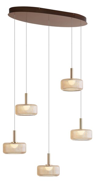 Lampada a sospensione di design oro rosa con vetro ambrato incl. LED dimmerabile a 3 fasi 5 luci Easylift - Fiera