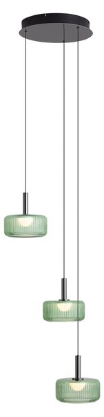Lampada a sospensione di design color canna di fucile con vetro verde, con LED dimmerabile a 3 fasi, 3 luci Easylift - Fiera