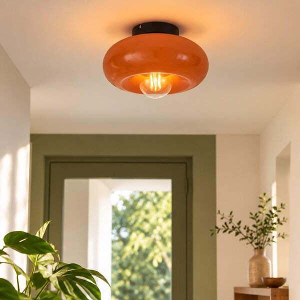 Plafoniera retrò nera con vetro arancione 30cm - Glaze