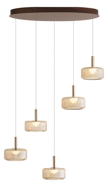 Lampada a sospensione di design oro rosa con vetro ambrato incl. LED dimmerabile a 3 fasi 5 luci Easylift - Fiera