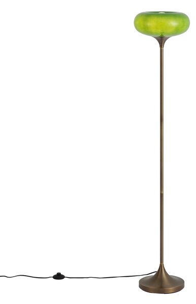 Lampada da terra retrò bronzo scuro con paralume in vetro verde 150 cm - Glaze