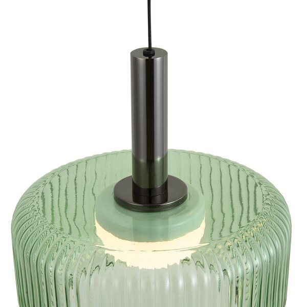 Lampada a sospensione di design color canna di fucile con vetro verde, LED integrato, dimmerabile a 3 fasi, 5 luci - Fiera