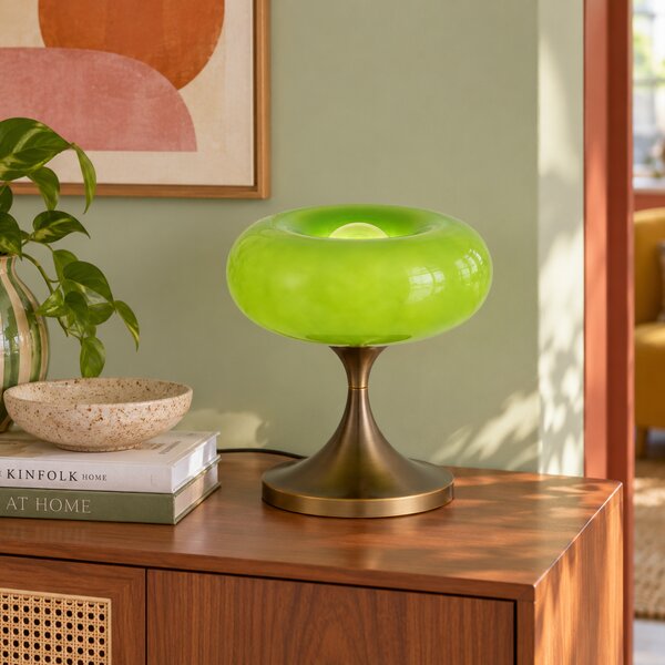 Lampada da tavolo retrò bronzo scuro con paralume in vetro verde 31 cm - Glaze