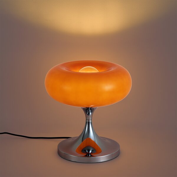 Lampada da tavolo retrò cromata con paralume in vetro arancione 31 cm - Glaze