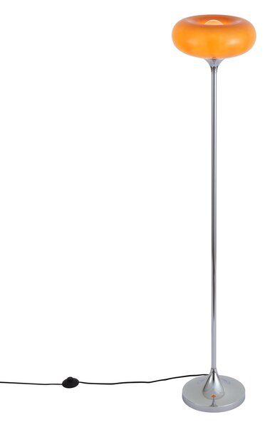Lampada da terra retrò cromata con paralume in vetro arancione 150cm - Glaze