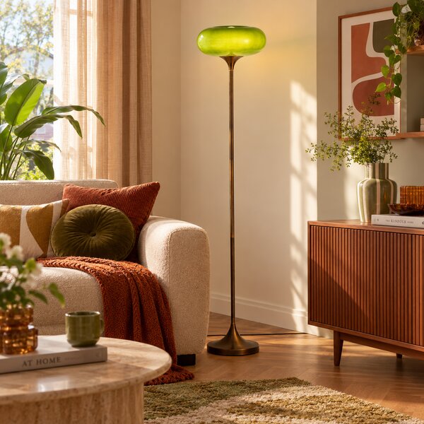 Lampada da terra retrò bronzo scuro con paralume in vetro verde 150 cm - Glaze