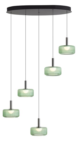 Lampada a sospensione di design color canna di fucile con vetro verde, LED integrato, dimmerabile a 3 fasi, 5 luci - Fiera