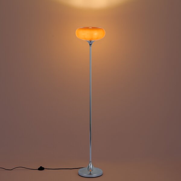 Lampada da terra retrò cromata con paralume in vetro arancione 150cm - Glaze