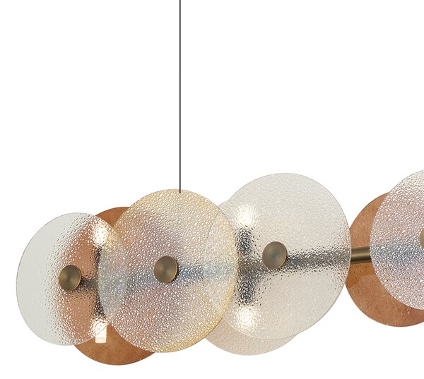 Lampada a sospensione Art Déco bronzo con vetro ambrato lineare 8 luci - TEXT
