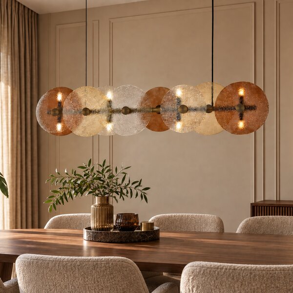 Lampada a sospensione Art Déco bronzo con vetro ambrato lineare 8 luci - TEXT